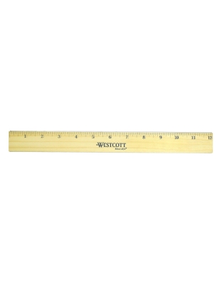 Flat Wood Ruler With Two Double Brass Edges, Standard/Metric, 12 in, Clear Lacquer Finish