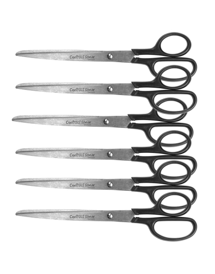 Contract Stainless Steel Scissors 9", Black, Pack of 6