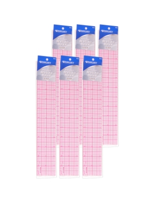 12" 8ths Beveled Grid Ruler, Pack of 6