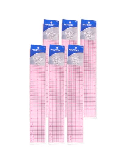 12" 8ths Beveled Grid Ruler, Pack of 6