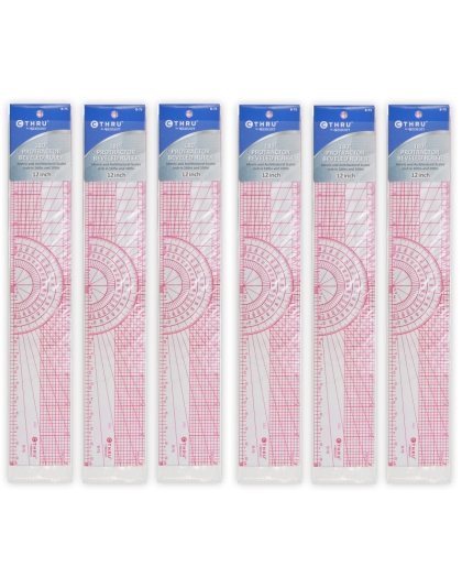 Beveled Protractor Ruler, 12", Transparent, Pack of 6