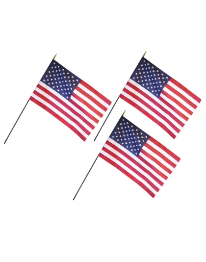 U.S. Classroom Flag with Staff, 12" x 18", Pack of 3
