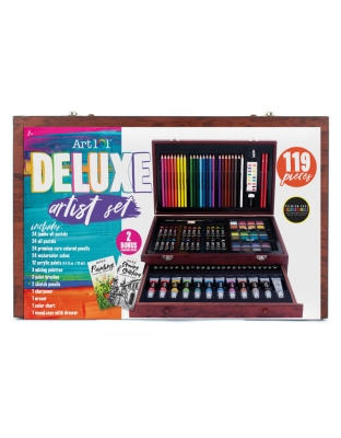 Deluxe Art Set in a Wood Organizer Case, 119 Pieces