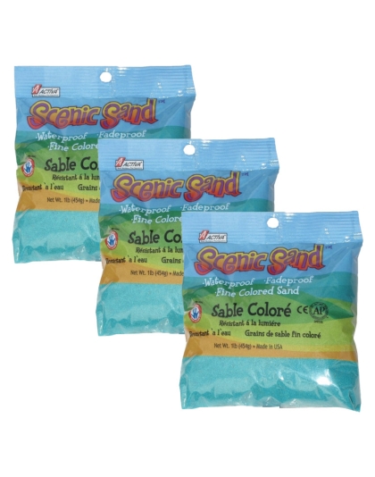 Scenic Sand&trade; Craft Colored Sand, Turquoise, 1 lb (454 g) Bag, Set of 3
