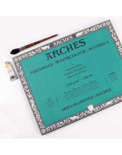 Aquarelle Watercolor Paper Block, Heavyweight, Cold Press, Natural White, 300 lb (640 gsm), 10 Sheet, 12x16 in, 1 Count