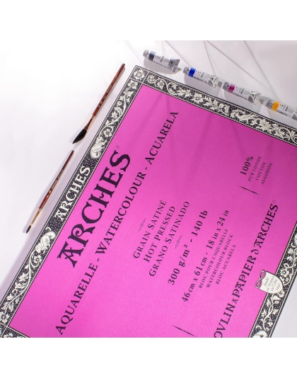 Aquarelle Watercolor Paper Block, Hot Press, Natural White, 140 lb (300 gsm), 20 Sheet, 18x24 in, 1 Count