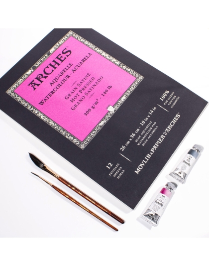Aquarelle Watercolor Paper Pad, Hot Press, Natural White, 140 lb (300 gsm), Glue Binding, 12 Sheet, 10x14 in, 1 Count