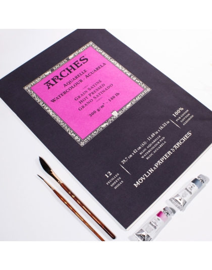 Aquarelle Watercolor Paper Pad, Hot Press, Natural White, 140 lb (300 gsm), Glue Binding, 12 Sheet, 11.69x16.53 in, 1 Count