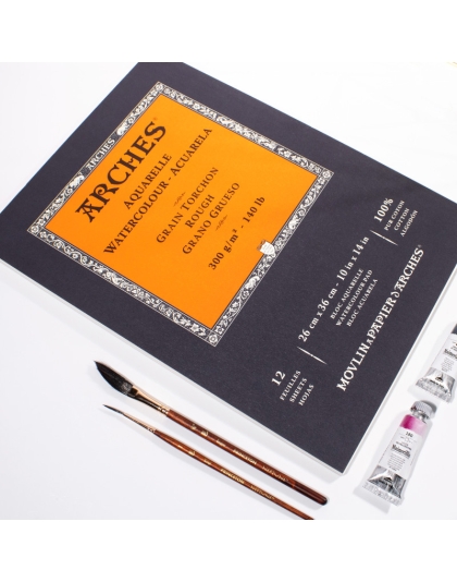 Aquarelle Watercolor Paper Pad, Rough, Natural White, 140 lb (300 gsm), Glue Binding, 12 Sheet, 10x14 in, 1 Count
