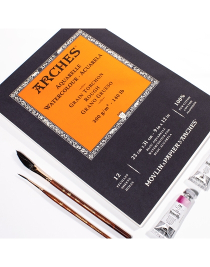Aquarelle Watercolor Paper Pad, Rough, Natural White, 140 lb (300 gsm), Glue Binding, 12 Sheet, 9x12 in, 1 Count