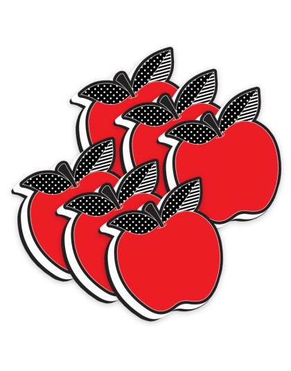 Magnetic Whiteboard Eraser, Red Apple with Black and White Leaves, Pack of 6