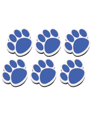 Magnetic Whiteboard Eraser, Blue Paw, Pack of 6
