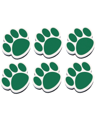 Magnetic Whiteboard Eraser, Green Paw, Pack of 6