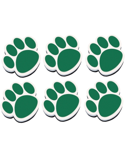 Magnetic Whiteboard Eraser, Green Paw, Pack of 6
