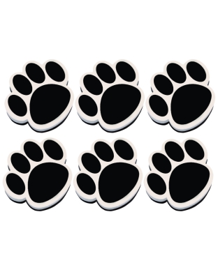 Magnetic Whiteboard Eraser, Black Paw, Pack of 6