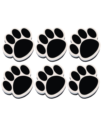 Magnetic Whiteboard Eraser, Black Paw, Pack of 6