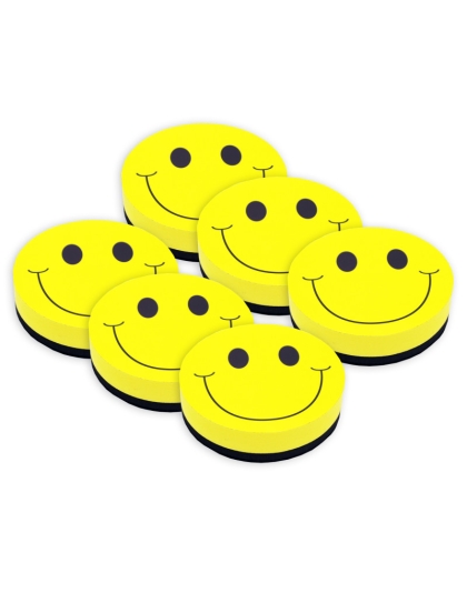 Magnetic Whiteboard Eraser, Smile Face, Pack of 6