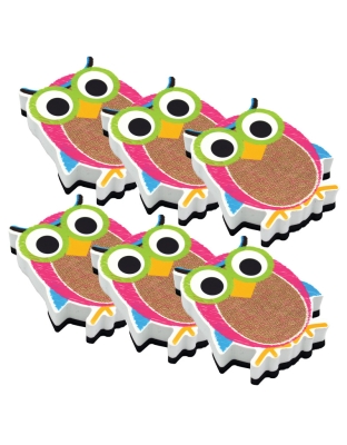 Magnetic Whiteboard Eraser, Burlap Scribble Owl, Pack of 6