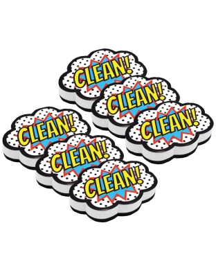 Magnetic Whiteboard Eraser, Superhero Clean!, Pack of 6