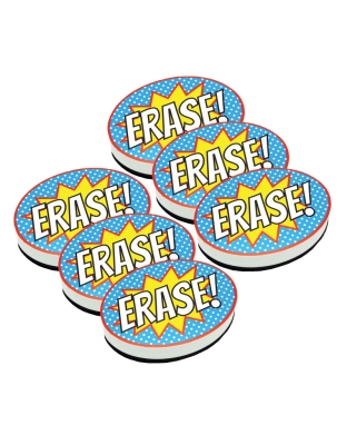 Magnetic Whiteboard Eraser, Superhero Erase!, Pack of 6