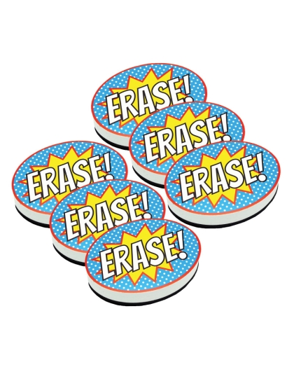 Magnetic Whiteboard Eraser, Superhero Erase!, Pack of 6