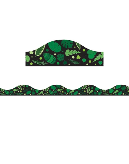 Magnetic Scallop Border, Greenery on Black, 12 Feet