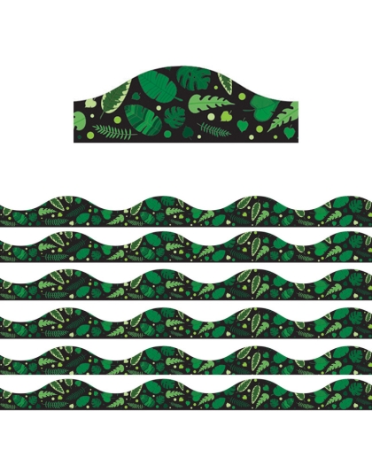 Magnetic Scallop Border, Greenery on Black, 12 Feet Per Pack, 6 Packs