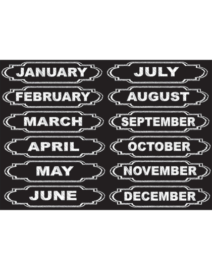 Die-Cut Magnets, Chalkboard Calendar Months, 12 Pieces