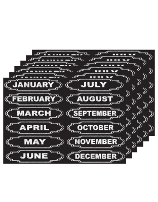 Die-Cut Magnets, Chalkboard Calendar Months, 12 Per Pack, 6 Packs