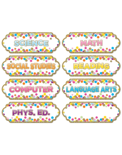 Magnetic Die-Cut Timesavers & Labels, Confetti Classroom Subjects
