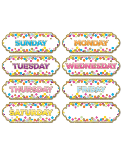 Magnetic Die-Cut Timesavers & Labels, Confetti Days of the Week