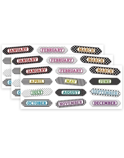 Magnetic Die-Cut Timesavers & Labels, Months of the Year, Black and White Assorted Patterns, 12 Per Pack, 3 Packs
