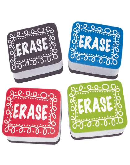 Non-Magnetic Mini Whiteboard Erasers, Chalk Loop, Pack of 10