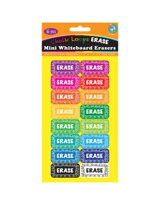 Non-Magnetic Mini Whiteboard Erasers, Chalk Loops, Pack of 16