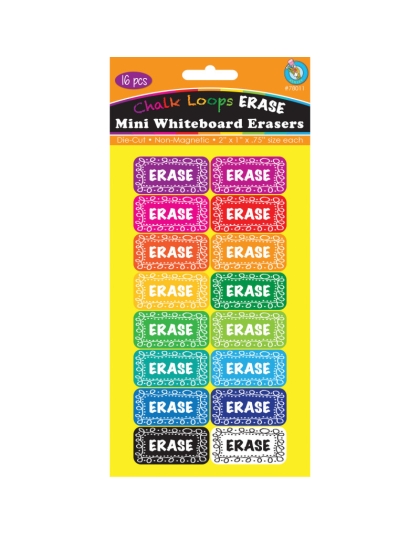 Non-Magnetic Mini Whiteboard Erasers, Chalk Loops, Pack of 16