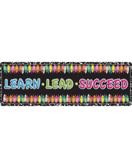 Classroom Mat Runner, Learn Lead Succeed Crayon Composition, 15.5 in x 47 in