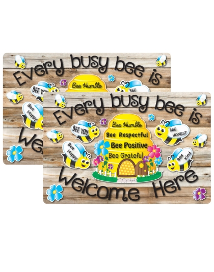Welcome Mat with Slip Resistant Backing, 15.5" x 23.5", Bee Hive Theme Values, Pack of 2