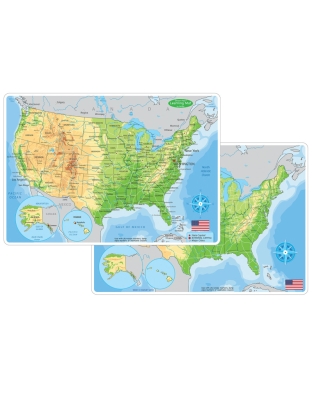 Smart Poly&trade; Learning Mat, 12" x 17", Double-Sided, U.S. Physical Map
