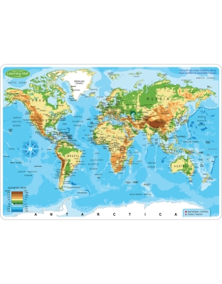 Smart Poly&trade; Learning Mat, 12" x 17", Double-Sided, World Physical Map