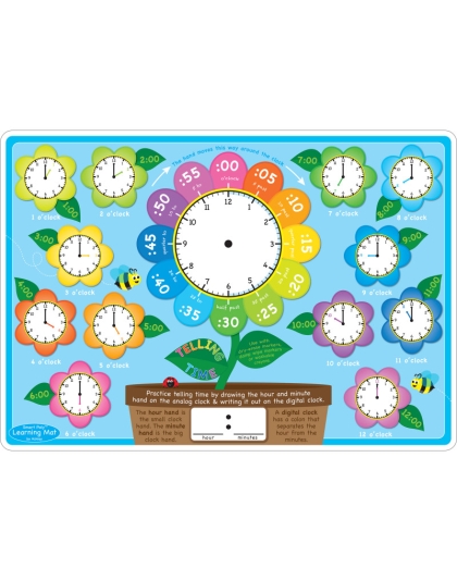 Smart Poly&trade; Learning Mat, 12" x 17", Double-Sided, Telling Time