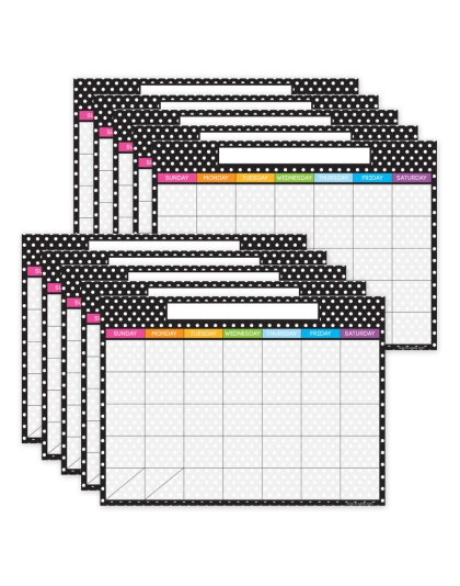 Smart Poly PosterMat Pals Space Savers, 13" x 9-1/2", BW Dots Calendar, Pack of 10