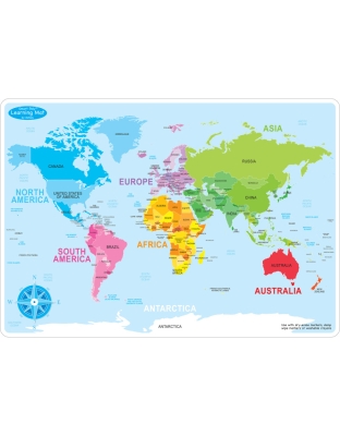 Smart Poly&trade; Learning Mats, 12" x 17", Double-Sided, World Basic Map, Pack of 10