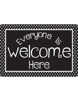 Welcome Mat with Slip Resistant Backing, 15.5" x 23.5", Black and White Dots Everyone is Welcome Here