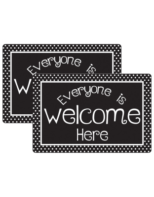 Welcome Mat with Slip Resistant Backing, 15.5" x 23.5", Black and White Dots Everyone is Welcome Here, Pack of 2