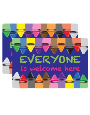 Welcome Mat with Slip Resistant Backing, 15.5" x 23.5", Crayons, Everyone is Welcome Here, Pack of 2