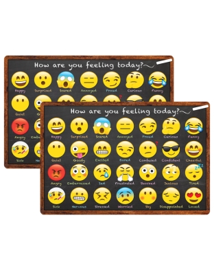 Welcome Mat with Slip Resistant Backing, 15.5" x 23.5", Emotion Icon Feelings, Pack of 2