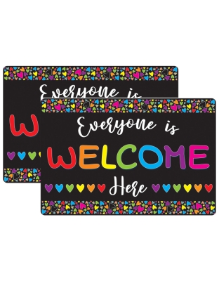 Welcome Mat with Slip Resistant Backing, 15.5" x 23.5", Everyone is Welcome Here, Hearts, Pack of 2