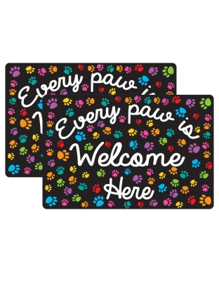 Welcome Mat with Slip Resistant Backing, 15.5" x 23.5", Paws, Every Paw is Welcome Here, Pack of 2