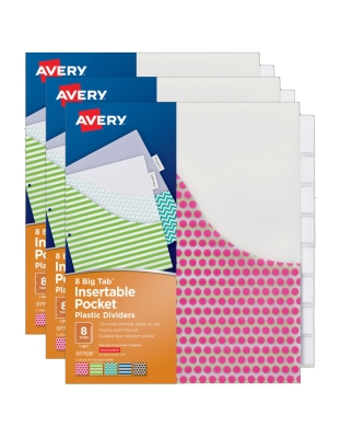 Big Tab&trade; Pocket Insertable Plastic Dividers, 8-Tab Set, 3 Sets