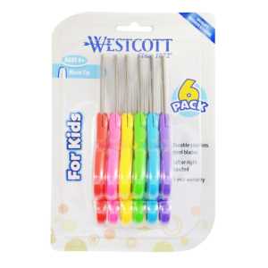 For Kids Scissors, Rounded Tip, 5 in Long, 1.75 in Cut Length, Straight Assorted Color Handles, 6/Pack